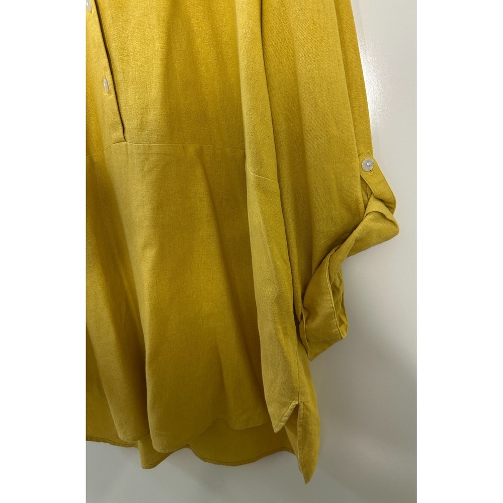 Tahari Mustard Yellow Linen Blend Roll Tab Sleeve Tunic Popover Blouse Womens XL - Picture 6 of 12